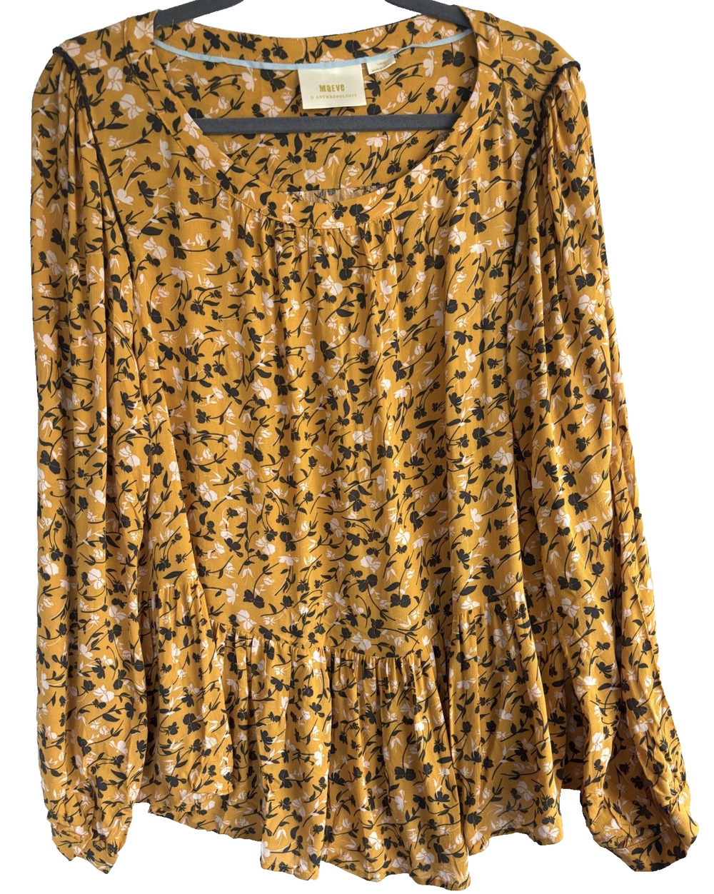 Maeve by Anthropologie Women’s L Yellow Floral Round Neck Blouse Top Long sleeve